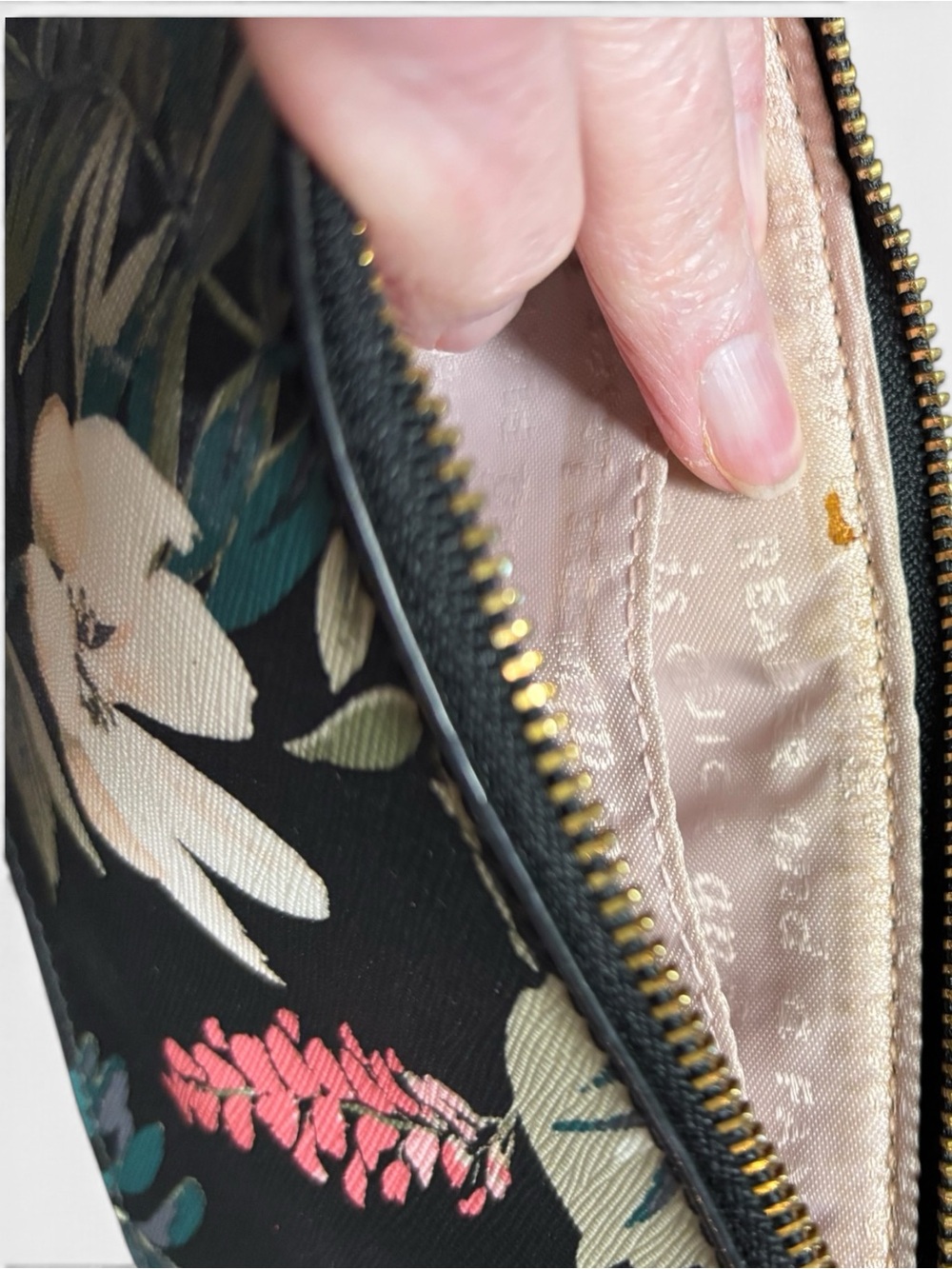 kate spade Black Floral Pouch with Cream Blossoms & Teal and Olive Leaves* - Picture 5 of 10